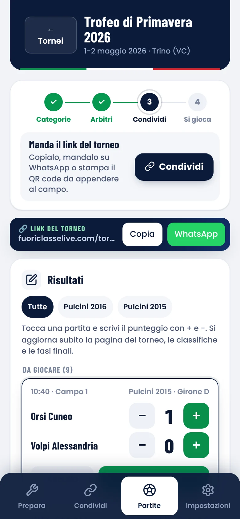 Risultati inseriti dall’organizzatore con più e meno
