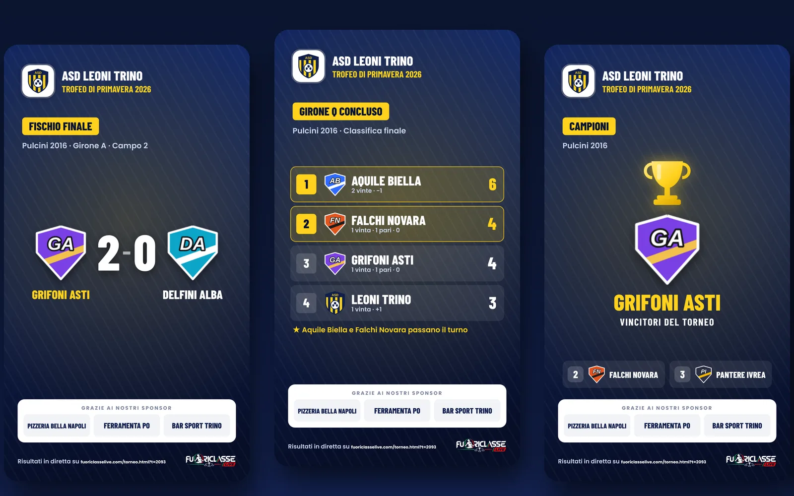 Storie di Instagram con risultato, classifica e campioni